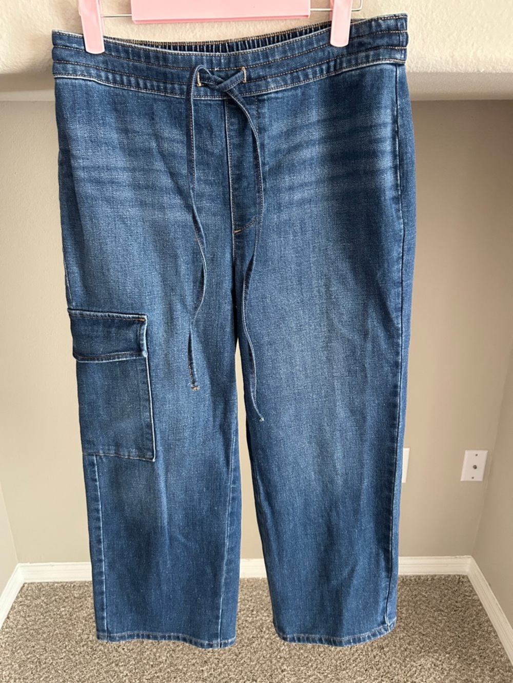 Chico's Straight-Leg Cargo Jeans in Medium Blue Denim